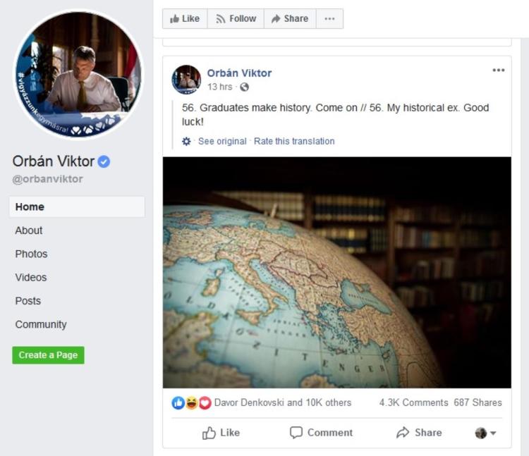 Facebook profil Viktora Orbana Velika Mađarska karta globus 2 1 1