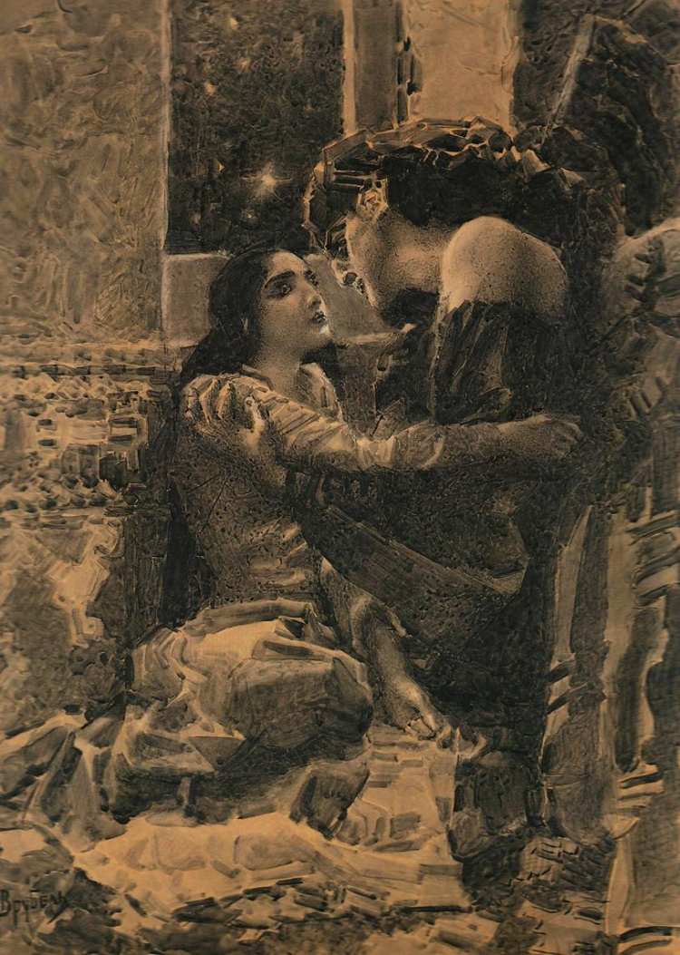 Mikhail Vrubel Tamara and Demon. Illustration for The Demon by Mikhail Lermontov
