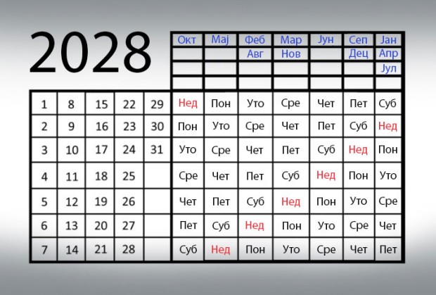 2028 kalendar