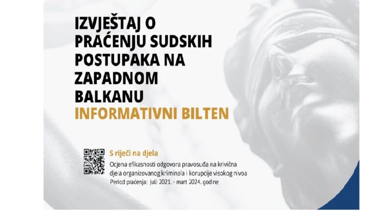 Izvještaj o praćenju sudskih postupaka na Zapadnom Balkanu: Više od 80 posto presuda za korupciju i organizovani kriminal ne podrazumijeva zatvorsku kaznu