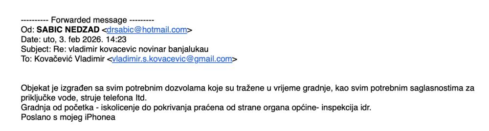Odgovor dr Šabića poslan mailom
