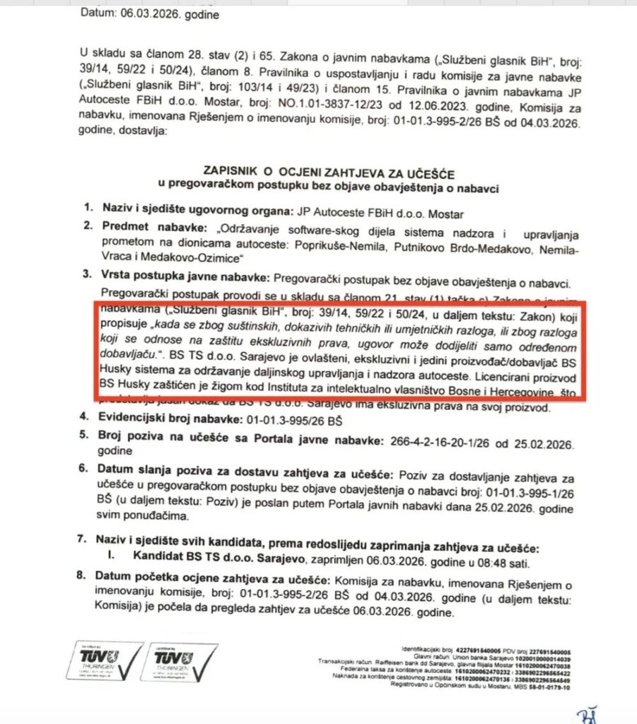 Detalji tendera o firmi BS Telecom