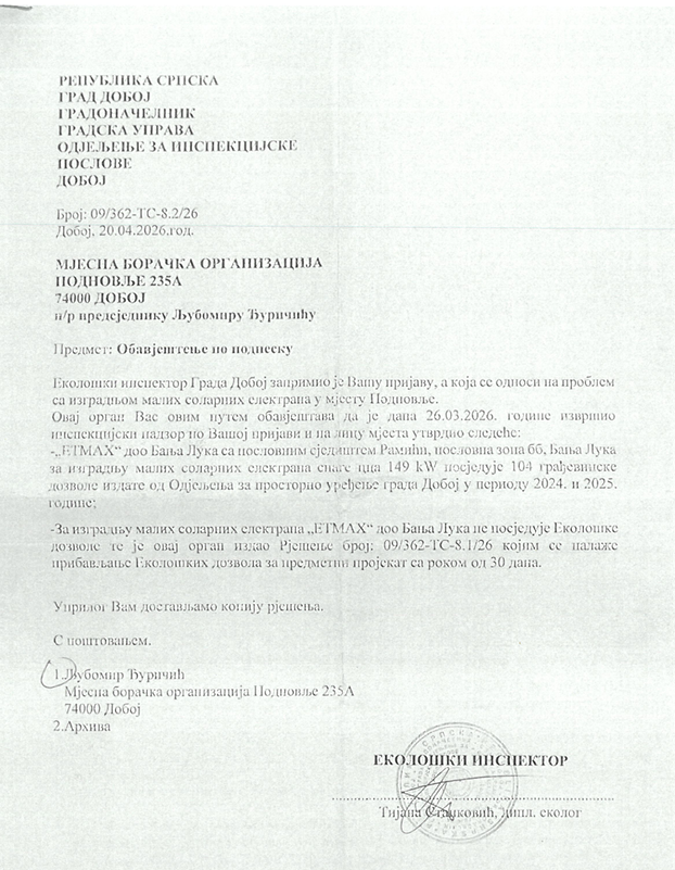 Odgovor inspekcije Doboj