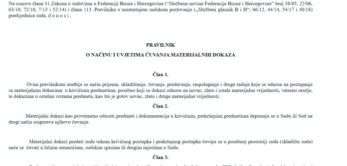 Pravilnik VSTV-a o načinu čuvanja dokaza